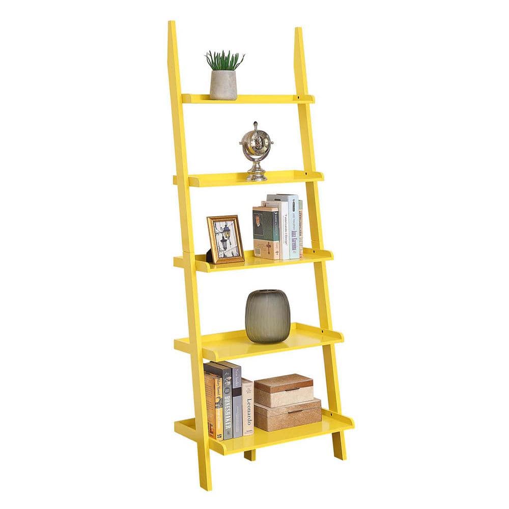 Sunshine Yellow Solid Pine and Birch Veneer Ladder Bookshelf