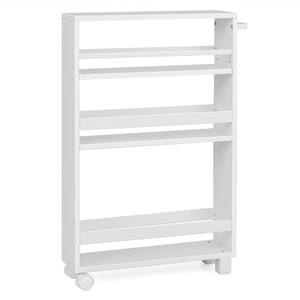 White 4-Tier Slim Kitchen Storage Cart Narrow Slide Out Trolley Adjustable Shelf