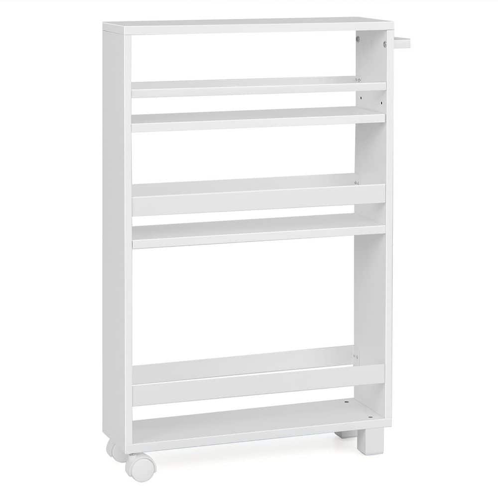 Costway White 4Tier Slim Kitchen Storage Cart Narrow Slide Out Trolley