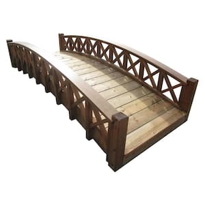 8 ft. Wood Garden Swan Bridge with Cross Halved Lattice Railings - Treated