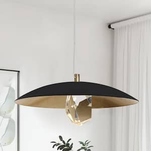 Eleutherius 7-Watt 1-Light Matte Black and Plating Brass Integrated LED Pendant Light with Crystal Vintage Goldleaf