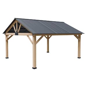 13 ft. x 15 ft. Cedar Wood Hardtop Gazebo With Galvanized Steel Roof And Ceiling Hook