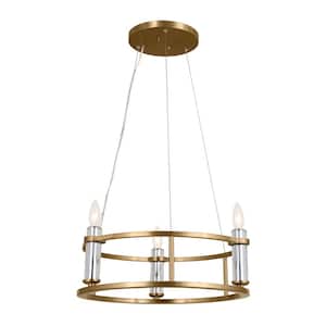 Rosalind 19.5 in. 3-Light Brushed Natural Brass Traditional Candle Circle Mini Chandelier for Dining Room