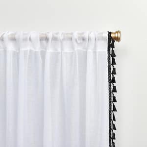 Tassels Black Solid Sheer Rod Pocket Curtain, 54 in. W x 96 in. L (Set of 2)