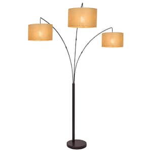 Akira 80 in. Bronze Asian 3-Light Tree Floor Lamp with Beige Shade