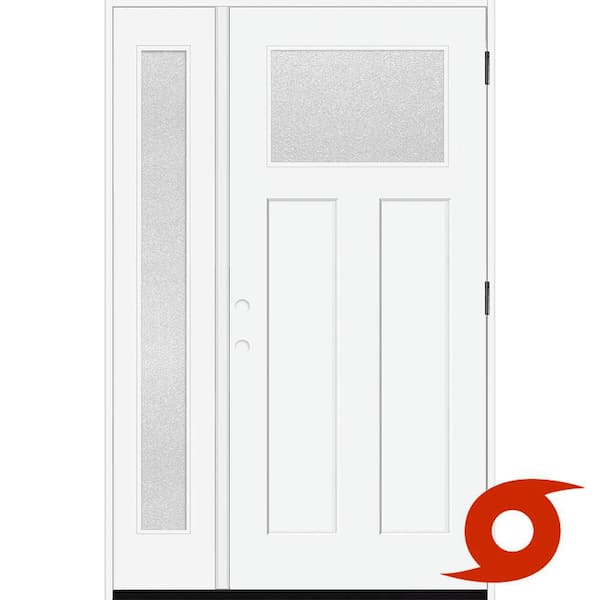 Palisade 53 x 80 in. 1/4-Top Micro Granite Impact Glass LHOS Unfinished Fiberglass Prehung Front Door w/14 in. SL 4-9/16
