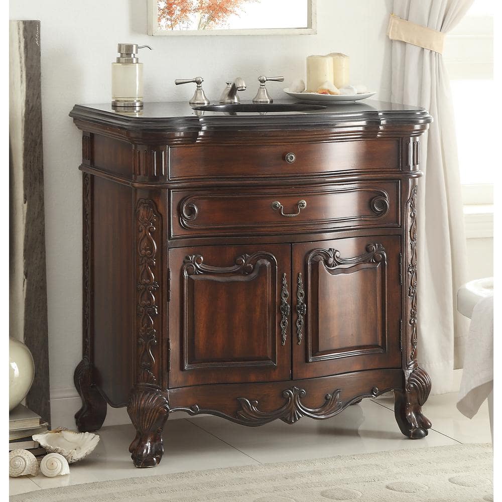 Madison 36" Brown Mahogany Bathroom Vanity with Black Granite Top