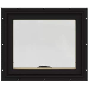 24 in. x 20 in. W-2500 Series Black Painted Clad Wood Awning Window w/ Natural Interior and Screen