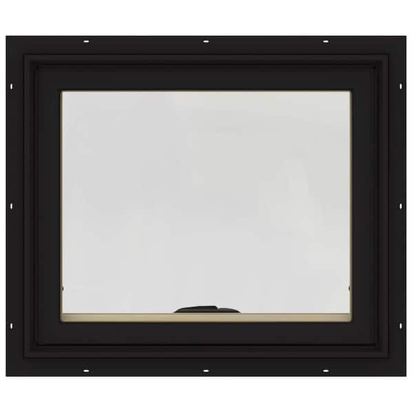 JELD-WEN 24 in. x 20 in. W-2500 Series Black Painted Clad Wood Awning Window w/ Natural Interior and Screen