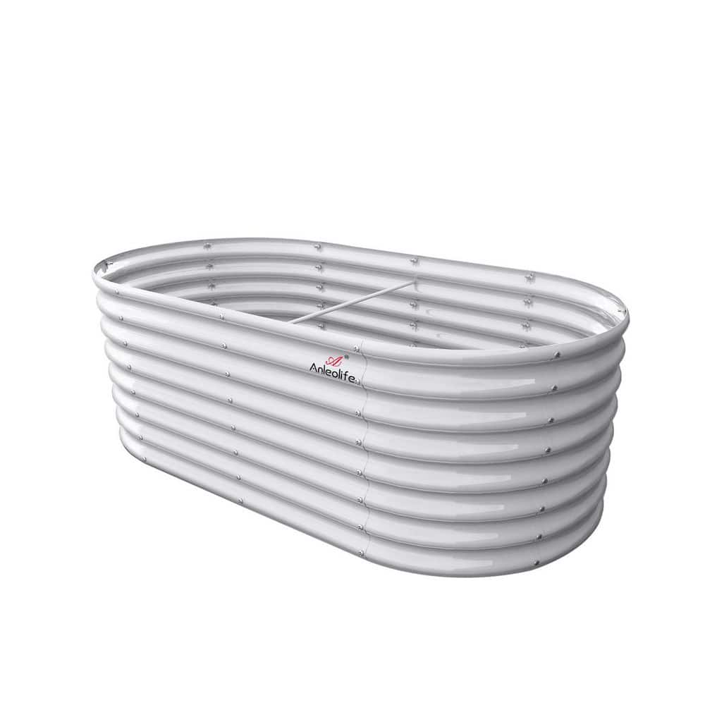 6 x 3 x 2 ft. Metal Oval White Galvanized Raised Garden Bed, Deep Root Plan