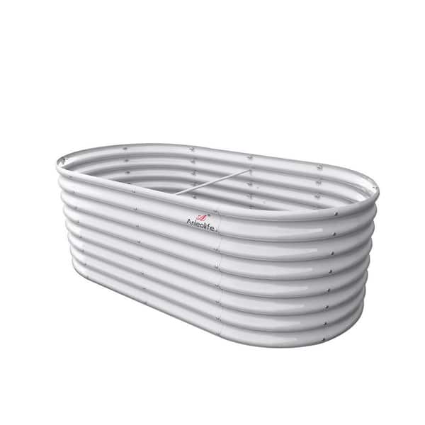 Unbranded 6 x 3 x 2 ft. Metal Oval White Galvanized Raised Garden Bed, Deep Root Planter Box for Planting Vegetables Flowers Herb