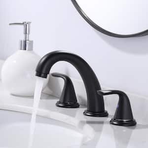 Modern 8 in. Widespread Double-Handle Bathroom Faucet with Drain Kit Included in Black