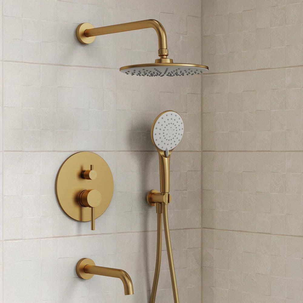 8" Antique Brass Rain Shower Head Round 2 Handles Mixer Valve Shower Faucet Set - View #3