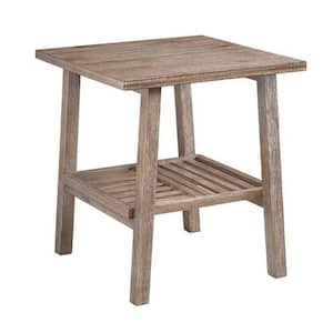 22.25 in. Brown Rectangle Wood End Table with Slatted Bottom Shelf