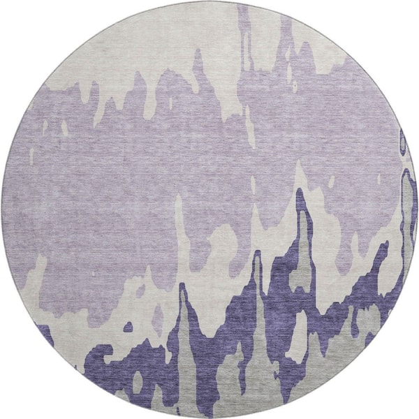 Addison Rugs Mayfield Premium Machine Washable Abstract AMF961 Purple 8 ft. x 8 ft. Round Rug