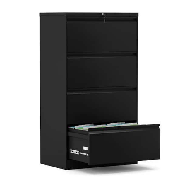 Aobabo Black 4-Drawer Lateral File Cabinet with Lock, Metal