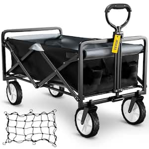 3.2 cu. ft. Wagon Cart 176 lbs. Load Steel Collapsible Folding Cart Adjustable Handle Outdoor Utility Garden Cart, Black