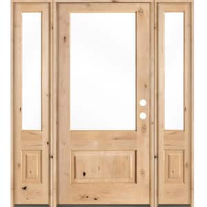 64 in. x 80 in. Farmhouse Knotty Alder Left-Hand/Inswing 3/4 Lite Clear Glass Unfinished Wood Prehung Front Door w/DSL