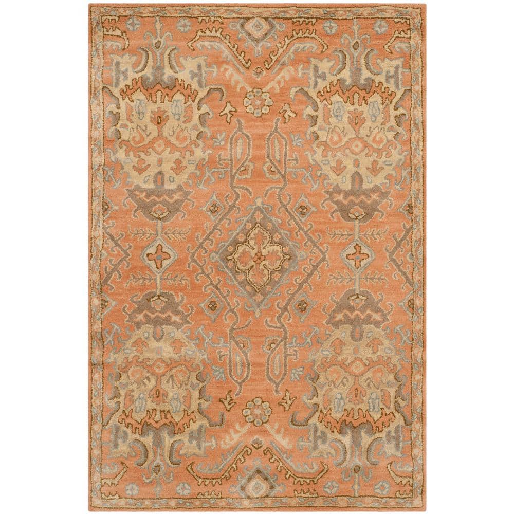 Hand-Tufted Terracotta Floral Wool Area Rug, 6' x 9'