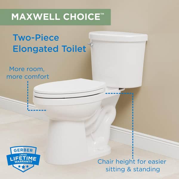Maxwell Choice 12 in. Rough-in 2-Piece 1.28 GPF Single Flush Elongated Chair Height Toilet in White with Soft Close Seat
