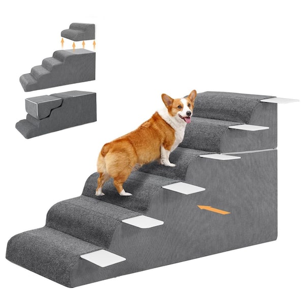 BOZTIY 6-Step Dog Stairs for Small Dog and Cat Foam Pet Steps Non-Slip Waterproof Folding Dog Steps w/Removable Washable Cover