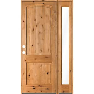 44 in. x 96 in. Alder 2-Panel Right-Hand/Inswing Clear Glass Clear Stain Wood Prehung Front Door with Right Sidelite