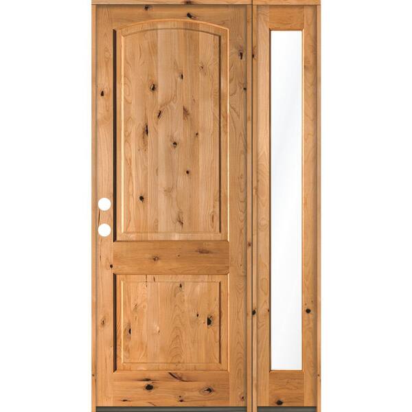 Krosswood Doors 44 in. x 96 in. Alder 2-Panel Right-Hand/Inswing Clear Glass Clear Stain Wood Prehung Front Door with Right Sidelite