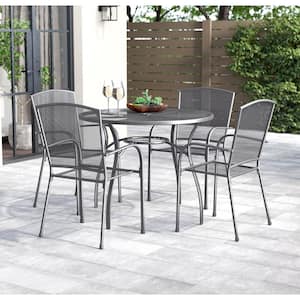 Dark Gray 5-Piece Steel Round Table Outdoor Dining Set
