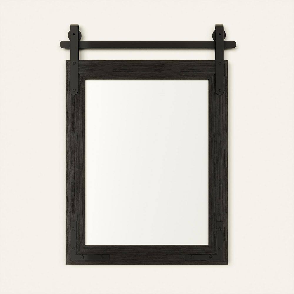 45 in. W x 30 in. H Rustic Farmhouse Solid Wood Frame Accent Mirror Decorative Mirror in Black price history on PriceWatchPro
