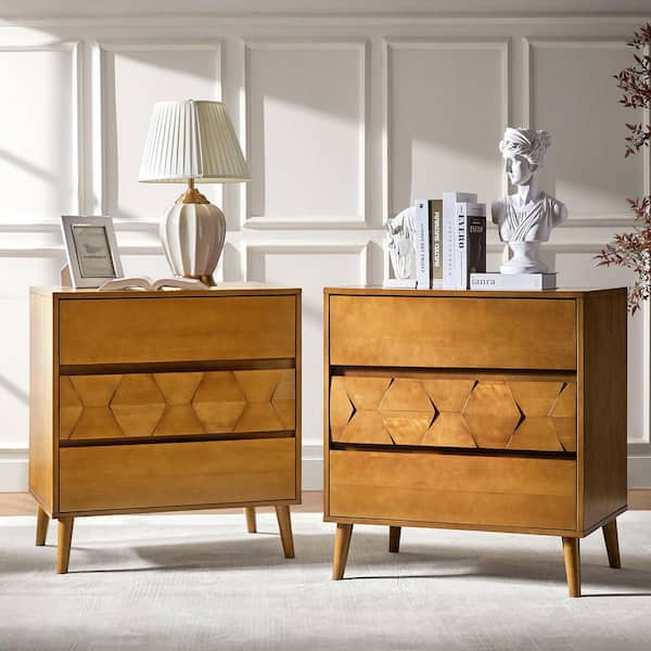 JAYDEN CREATION Karla 30 in. Acorn Mid-century Modern 3-Drawer Dresser USB and Type-C Ports (Set of 2)