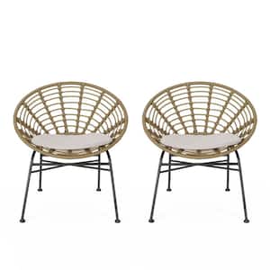 Jefferson Light Brown Removable Cushions Faux Rattan Outdoor Dining Chairs with Beige Cushions (2-Pack)