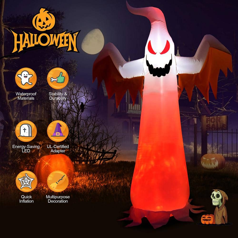 Halloween Inflatable Decoration White Ghost with Rotatable Flame LED Lights 8 Ft