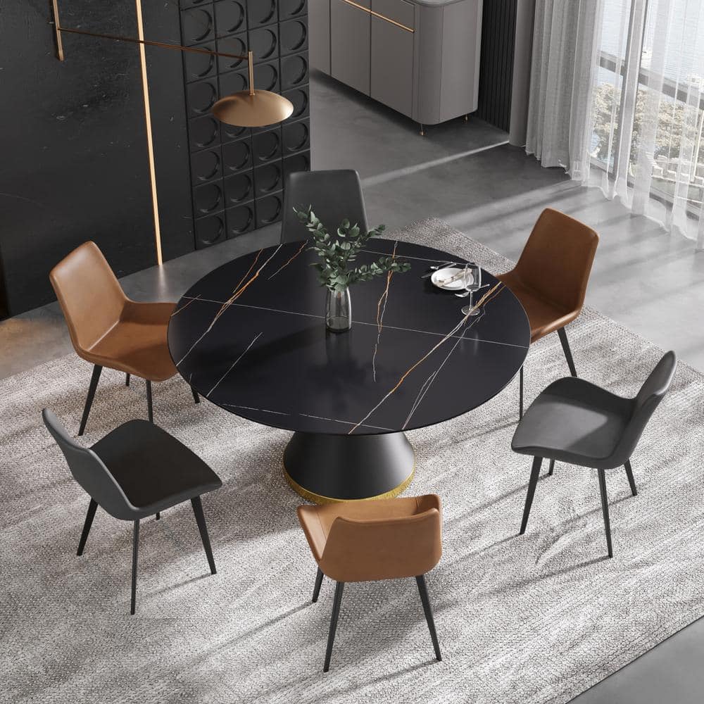 J&E Home Black Sintered Stone 59 in. Column Marble Dining J&E Home Black Sintered Stone 59 in. Column Marble Dining