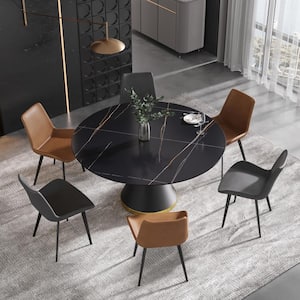 Black Sintered Stone 59 in. Column Marble Dining Table 8-Seats