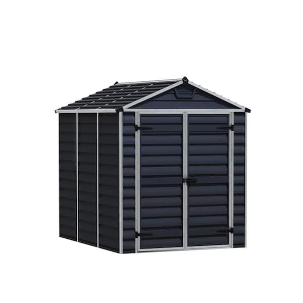 SkyLight 6 ft. W x 8 ft. D Resin Plastic Outdoor Garden Storage Shed with Floor (45.2 sq. ft) in Midnight Gray