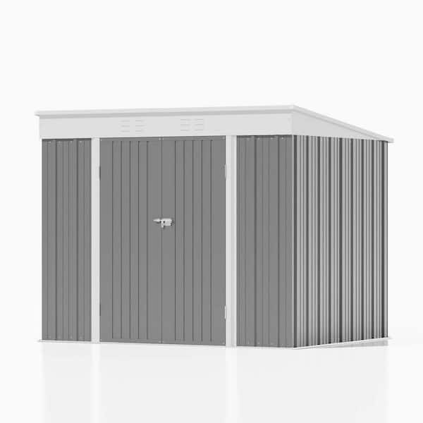 Patiowell 8 ft. W x 6 ft. D New Designed Outdoor Storage Gray Metal Shed with Sloping Roof and Double Lockable Door (42 sq. ft.)