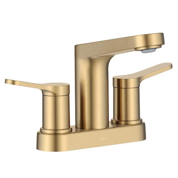 KRAUS Indy 2-Handle 4 in. Center Set Bathroom Faucet in Spot-Free Brushed Brass with Pop Up Drain and Supply Lines