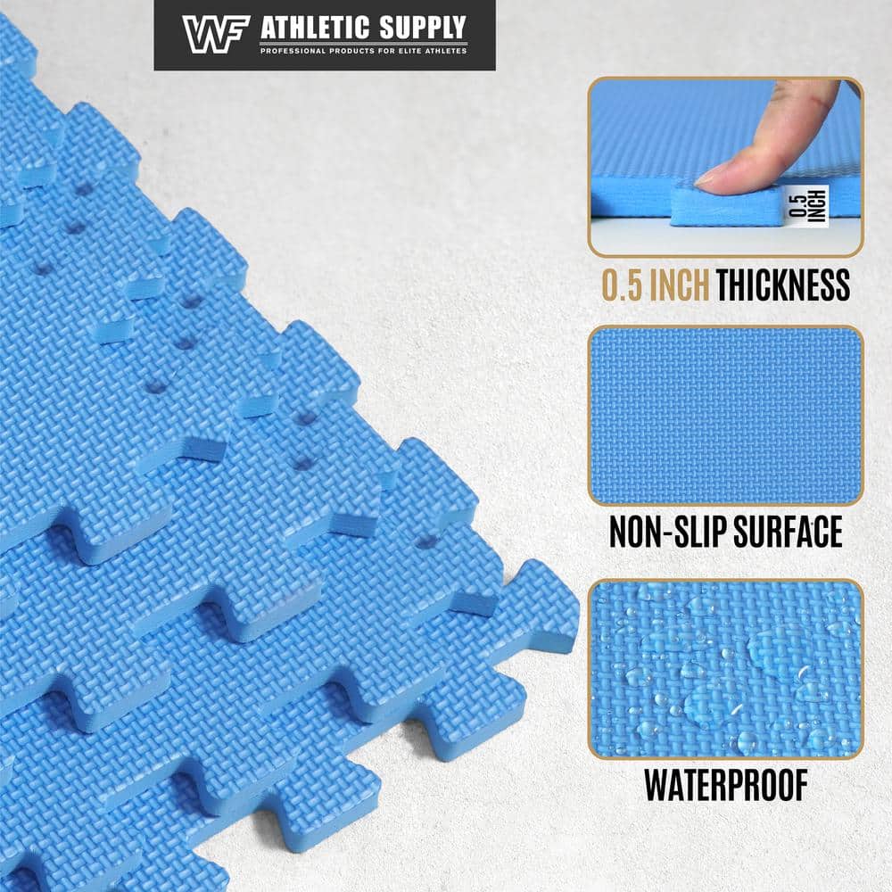 Blue EVA Foam Interlocking Exercise Mats, 24" x 24" Tiles
