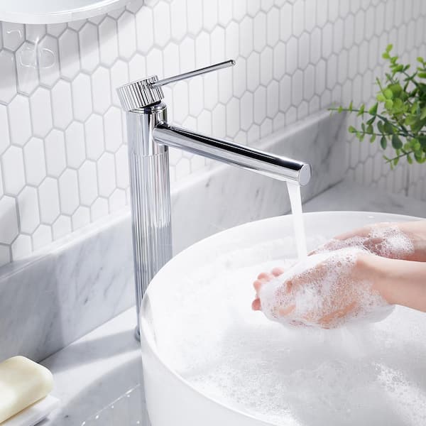 Single Hole Single Handle High-Arc Bathroom Faucet with Pop Up Drain in Polished Chrome