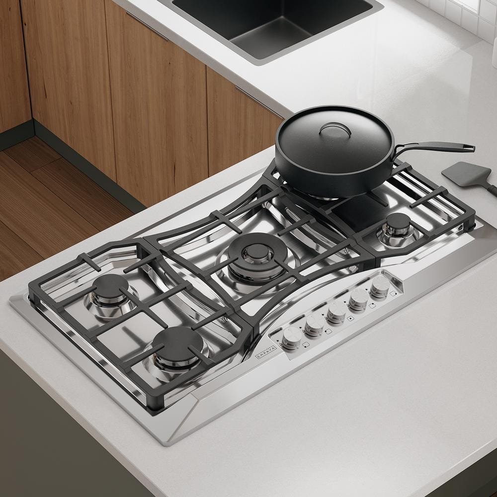 36 in. Gas Stove Cooktop in Stainless Steel with 5 Burners in Stainless Steel -  Empava, EMP-36GC24