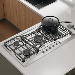 36 in. Gas Stove Cooktop in Stainless Steel with 5 Burners in Stainless Steel