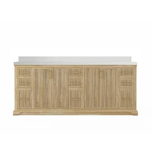 Alys Teak 84 in. W x 22 in. D x 36 in. H Double Sink Bath Vanity in Whitewashed with 2 in. White Quartz Top