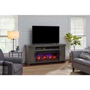 Challis 68 in. W Freestanding Media Mantel Electric Fireplace TV Stand in Weathered Gray