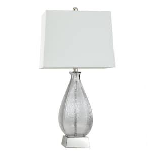 Dimpled Table Lamp 33 in. Gray Gourd Task And Reading Table Lamp for Living Room with White Cotton Shade