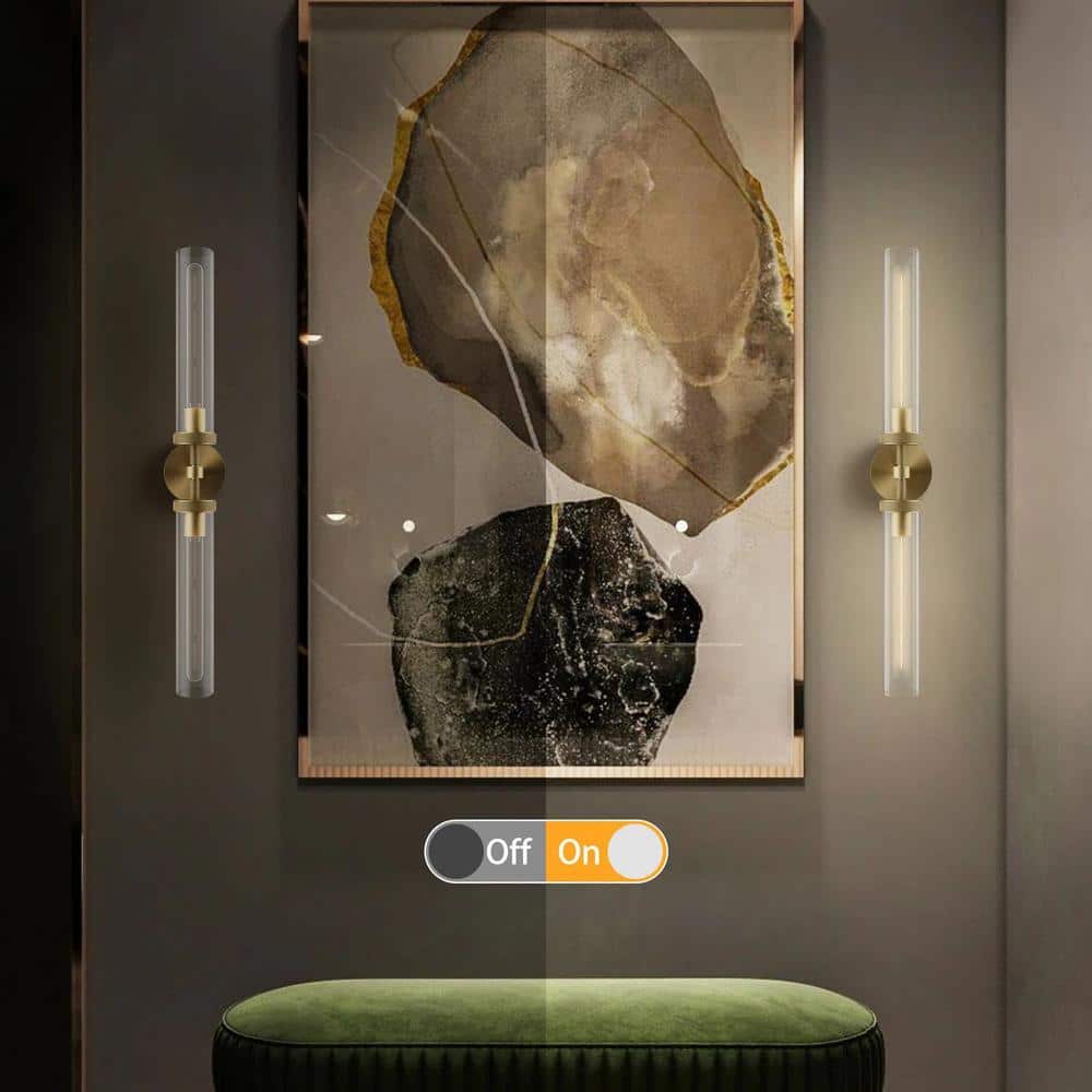 Gold Double Tube Glass and Metal Wall Sconce
