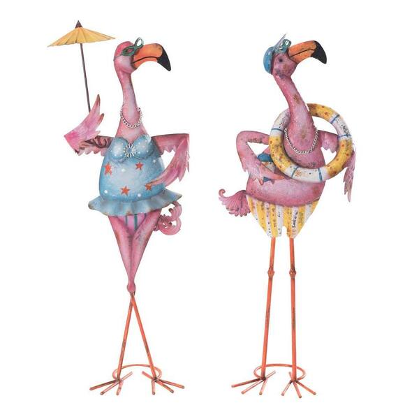Sunjoy Eccentric Pink Flamingo Couple Garden Statue