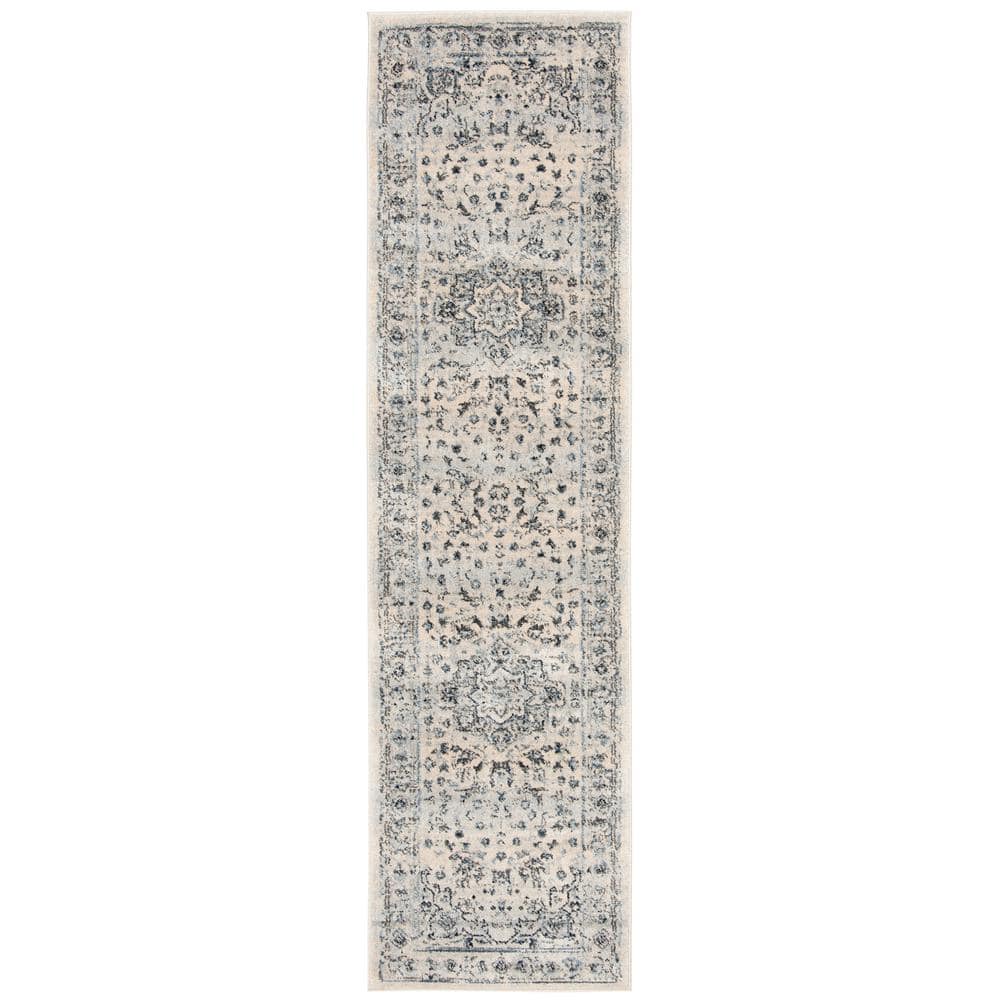 SAFAVIEH Charleston Ivory/Light Blue 2 ft. x 12 ft. Distressed Border ...