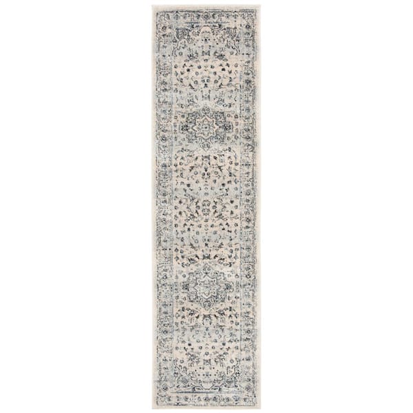 SAFAVIEH Charleston Ivory/Light Blue 2 ft. x 6 ft. Distressed Border Runner Rug