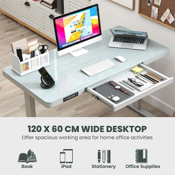 Costway 48 in. Rectangular White Metal Standing Desk with Writable Tempered Glass Top HCST03374 The Home Depot