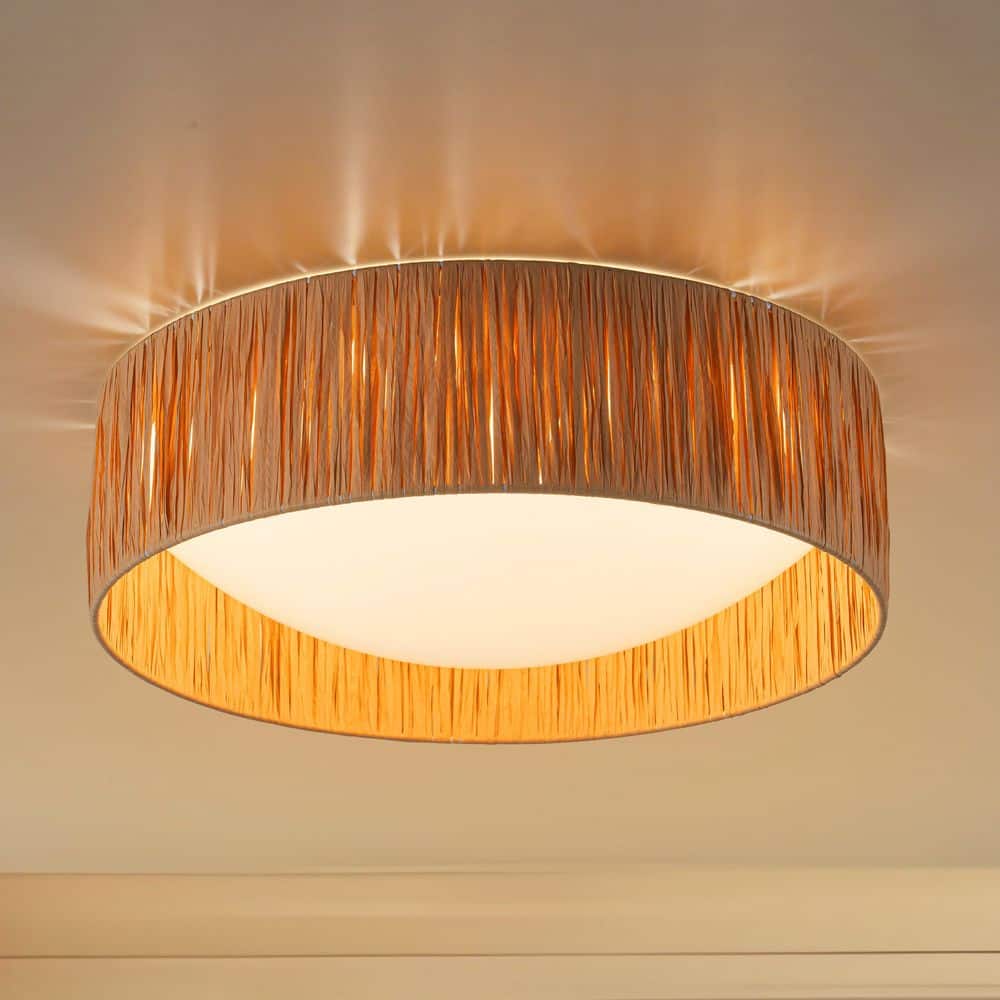 14.25 in. Farmhouse 3CCT LED Flush Mount Ceiling Light with Paper Rope Shade price history on PriceWatchPro